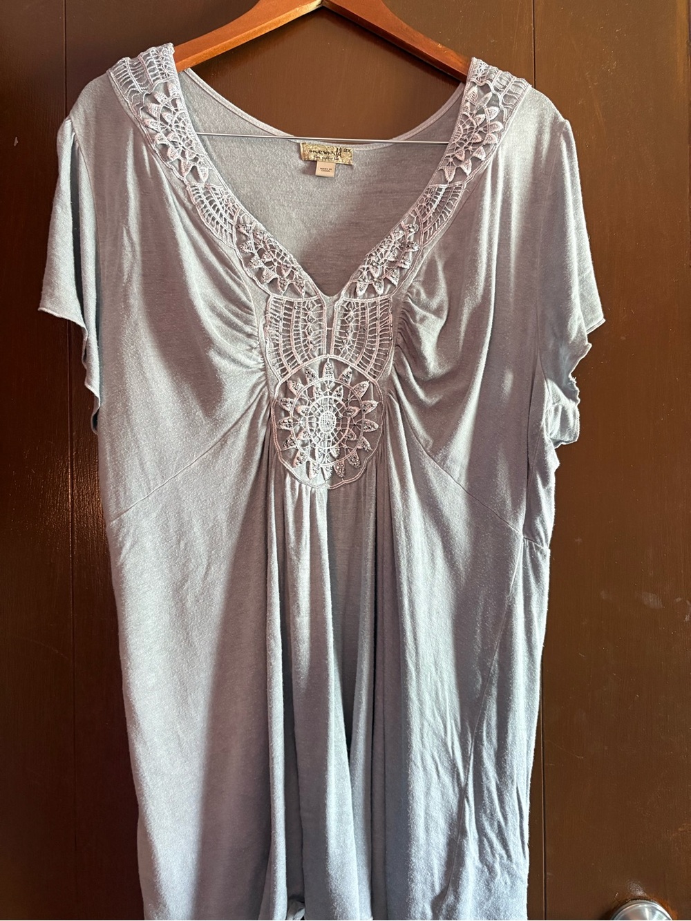 Light Gray Crochet-Trim V-Neck Women’s Top